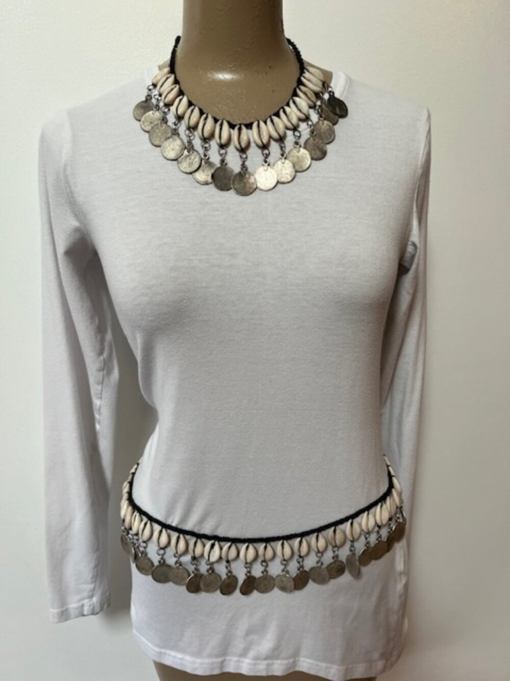 Vtg Cowrie Shell & Coin Belt & Necklace Bellydance Boho Tribal